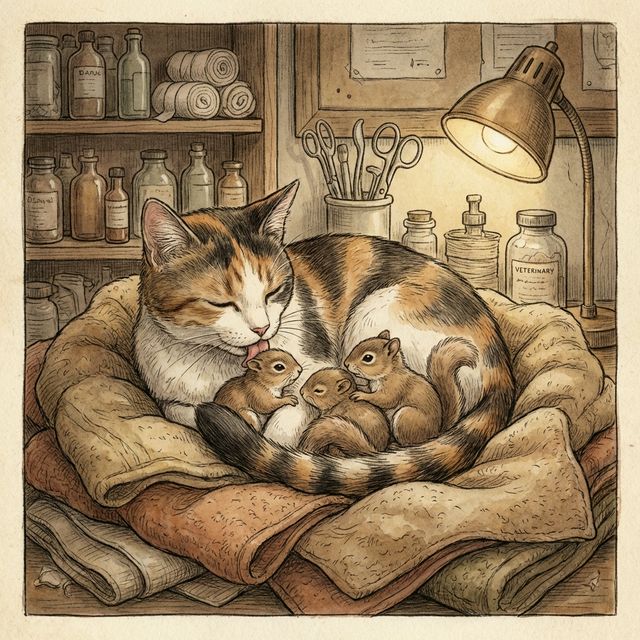 Cat nurses orphaned squirrels at Louisiana Rehabilitation Center